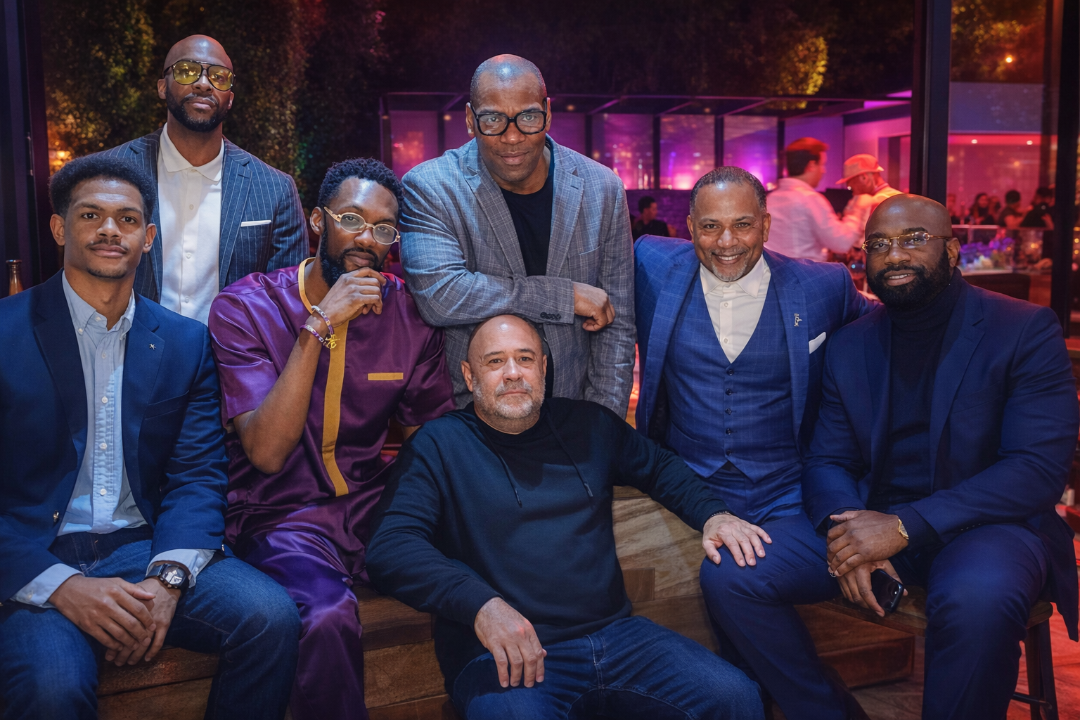 Mike Johns with friends and colleagues at an evening event